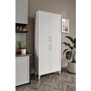 Panjurlu Metal Kulp Pnj4190 Çok Amaçlı Dolap 4 Kapaklı Mutfak Dolabı  Balkon Dolabı  Kiler Banyo Dolabı Ayakkabılık Beyaz Gümüş