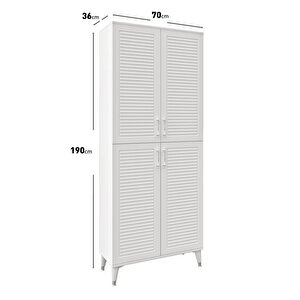 Panjurlu Metal Kulp Pnj4190 Çok Amaçlı Dolap 4 Kapaklı Mutfak Dolabı  Balkon Dolabı  Kiler Banyo Dolabı Ayakkabılık Beyaz Gümüş