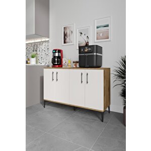 Plain Metal Ayak Metal Kulp Pla4120 Kahve Köşesi Çok Amaçlı Dolap Erzak Dolabı Kiler Dolabı Saklama Dolabı Ekru Ceviz