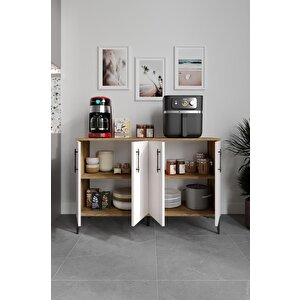 Plain Metal Ayak Metal Kulp Pla4120 Kahve Köşesi Çok Amaçlı Dolap Erzak Dolabı Kiler Dolabı Saklama Dolabı Ekru Ceviz