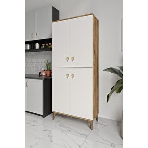 Simple Sp4190 Çok Amaçlı Dolap 4 Kapaklı Mutfak Dolabı  Balkon Dolabı  Kiler Banyo Dolabı Ayakkabılık Ekru Ceviz
