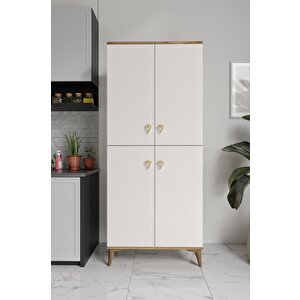 Simple Sp4190 Çok Amaçlı Dolap 4 Kapaklı Mutfak Dolabı  Balkon Dolabı  Kiler Banyo Dolabı Ayakkabılık Ekru Ceviz