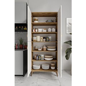 Simple Sp4190 Çok Amaçlı Dolap 4 Kapaklı Mutfak Dolabı  Balkon Dolabı  Kiler Banyo Dolabı Ayakkabılık Ekru Ceviz