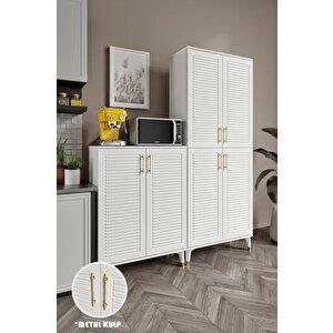 Panjurlu Metal Kulp Pnj6190 Çok Amaçlı Dolap 6 Kapaklı Mutfak Dolabı  Balkon Dolabı  Kiler Banyo Dolabı Ayakkabılık Beyaz Gold
