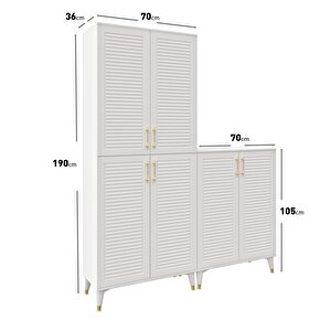 Panjurlu Metal Kulp Pnj6190 Çok Amaçlı Dolap 6 Kapaklı Mutfak Dolabı  Balkon Dolabı  Kiler Banyo Dolabı Ayakkabılık Beyaz Gold