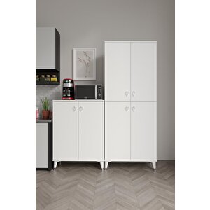 Simple Sp6190 Çok Amaçlı Dolap 6 Kapaklı Mutfak Dolabı  Balkon Dolabı  Kiler Banyo Dolabı Ayakkabılık Beyaz Gümüş