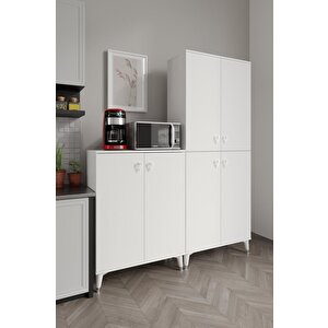 Simple Sp6190 Çok Amaçlı Dolap 6 Kapaklı Mutfak Dolabı  Balkon Dolabı  Kiler Banyo Dolabı Ayakkabılık Beyaz Gümüş