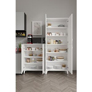 Simple Sp6190 Çok Amaçlı Dolap 6 Kapaklı Mutfak Dolabı  Balkon Dolabı  Kiler Banyo Dolabı Ayakkabılık Beyaz Gümüş