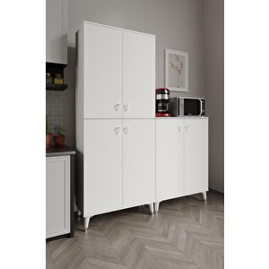 Simple Sp6190 Çok Amaçlı Dolap 6 Kapaklı Mutfak Dolabı  Balkon Dolabı  Kiler Banyo Dolabı Ayakkabılık Beyaz Gümüş