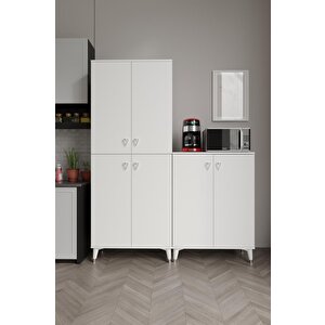 Simple Sp6190 Çok Amaçlı Dolap 6 Kapaklı Mutfak Dolabı  Balkon Dolabı  Kiler Banyo Dolabı Ayakkabılık Beyaz Gümüş