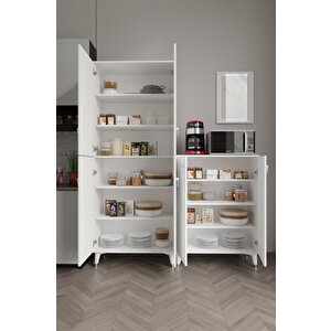 Simple Sp6190 Çok Amaçlı Dolap 6 Kapaklı Mutfak Dolabı  Balkon Dolabı  Kiler Banyo Dolabı Ayakkabılık Beyaz Gümüş