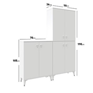 Simple Sp6190 Çok Amaçlı Dolap 6 Kapaklı Mutfak Dolabı  Balkon Dolabı  Kiler Banyo Dolabı Ayakkabılık Beyaz Gümüş
