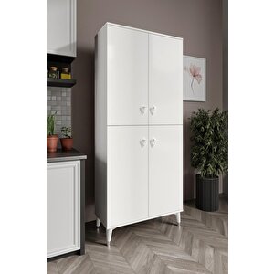 Simple Sp4190 Çok Amaçlı Dolap 4 Kapaklı Mutfak Dolabı  Balkon Dolabı  Kiler Banyo Dolabı Ayakkabılık Beyaz Gümüş