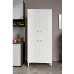 Simple Sp4190 Çok Amaçlı Dolap 4 Kapaklı Mutfak Dolabı  Balkon Dolabı  Kiler Banyo Dolabı Ayakkabılık Beyaz Gümüş