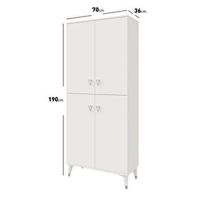 Simple Sp4190 Çok Amaçlı Dolap 4 Kapaklı Mutfak Dolabı  Balkon Dolabı  Kiler Banyo Dolabı Ayakkabılık Beyaz Gümüş