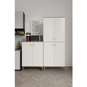 Simple Sp6190 Çok Amaçlı Dolap 6 Kapaklı Mutfak Dolabı  Balkon Dolabı  Kiler Banyo Dolabı Ayakkabılık Ekru Ceviz