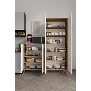 Simple Sp6190 Çok Amaçlı Dolap 6 Kapaklı Mutfak Dolabı  Balkon Dolabı  Kiler Banyo Dolabı Ayakkabılık Ekru Ceviz