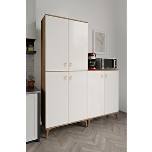 Simple Sp6190 Çok Amaçlı Dolap 6 Kapaklı Mutfak Dolabı  Balkon Dolabı  Kiler Banyo Dolabı Ayakkabılık Ekru Ceviz