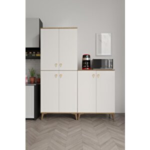 Simple Sp6190 Çok Amaçlı Dolap 6 Kapaklı Mutfak Dolabı  Balkon Dolabı  Kiler Banyo Dolabı Ayakkabılık Ekru Ceviz