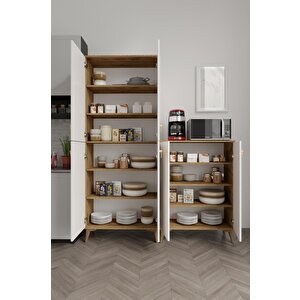 Simple Sp6190 Çok Amaçlı Dolap 6 Kapaklı Mutfak Dolabı  Balkon Dolabı  Kiler Banyo Dolabı Ayakkabılık Ekru Ceviz