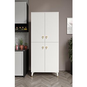 Simple Sp4190 Çok Amaçlı Dolap 4 Kapaklı Mutfak Dolabı  Balkon Dolabı  Kiler Banyo Dolabı Ayakkabılık Beyaz Gold