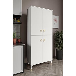 Simple Sp4190 Çok Amaçlı Dolap 4 Kapaklı Mutfak Dolabı  Balkon Dolabı  Kiler Banyo Dolabı Ayakkabılık Beyaz Gold