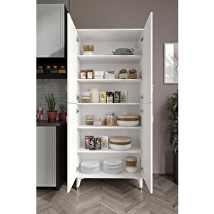 Simple Sp4190 Çok Amaçlı Dolap 4 Kapaklı Mutfak Dolabı  Balkon Dolabı  Kiler Banyo Dolabı Ayakkabılık Beyaz Gold