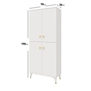 Simple Sp4190 Çok Amaçlı Dolap 4 Kapaklı Mutfak Dolabı  Balkon Dolabı  Kiler Banyo Dolabı Ayakkabılık Beyaz Gold