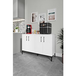 Plain Metal Ayak Metal Kulp Pla4120 Kahve Köşesi Çok Amaçlı Dolap Erzak Dolabı Kiler Dolabı Saklama Dolabı Beyaz