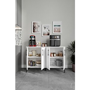 Plain Metal Ayak Metal Kulp Pla4120 Kahve Köşesi Çok Amaçlı Dolap Erzak Dolabı Kiler Dolabı Saklama Dolabı Beyaz