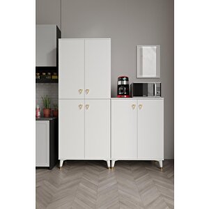 Simple Sp6190 Çok Amaçlı Dolap 6 Kapaklı Mutfak Dolabı  Balkon Dolabı  Kiler Banyo Dolabı Ayakkabılık Beyaz Gold