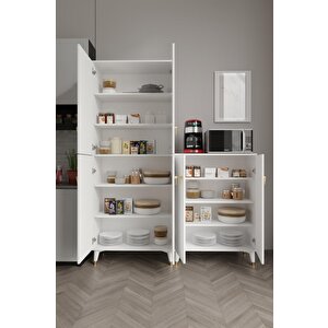 Simple Sp6190 Çok Amaçlı Dolap 6 Kapaklı Mutfak Dolabı  Balkon Dolabı  Kiler Banyo Dolabı Ayakkabılık Beyaz Gold