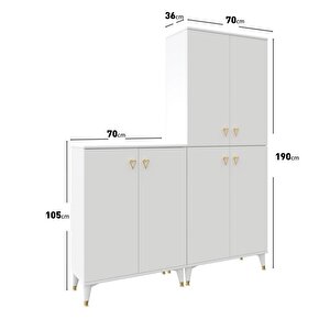 Simple Sp6190 Çok Amaçlı Dolap 6 Kapaklı Mutfak Dolabı  Balkon Dolabı  Kiler Banyo Dolabı Ayakkabılık Beyaz Gold