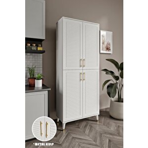 Panjurlu Metal Kulp Pnj4190 Çok Amaçlı Dolap 4 Kapaklı Mutfak Dolabı  Balkon Dolabı  Kiler Banyo Dolabı Ayakkabılık Beyaz Gold