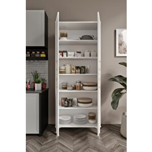 Panjurlu Metal Kulp Pnj4190 Çok Amaçlı Dolap 4 Kapaklı Mutfak Dolabı  Balkon Dolabı  Kiler Banyo Dolabı Ayakkabılık Beyaz Gold