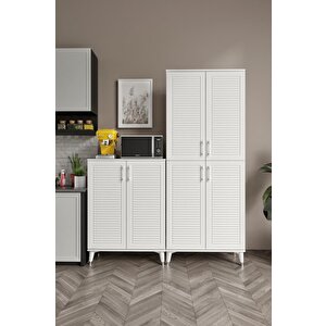 Panjurlu Metal Kulp Pnj6190 Çok Amaçlı Dolap 6 Kapaklı Mutfak Dolabı  Balkon Dolabı  Kiler Banyo Dolabı Ayakkabılık Beyaz Gümüş