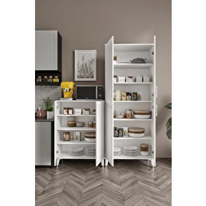 Panjurlu Metal Kulp Pnj6190 Çok Amaçlı Dolap 6 Kapaklı Mutfak Dolabı  Balkon Dolabı  Kiler Banyo Dolabı Ayakkabılık Beyaz Gümüş