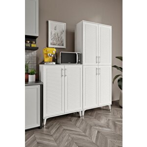 Panjurlu Metal Kulp Pnj6190 Çok Amaçlı Dolap 6 Kapaklı Mutfak Dolabı  Balkon Dolabı  Kiler Banyo Dolabı Ayakkabılık Beyaz Gümüş