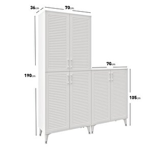 Panjurlu Metal Kulp Pnj6190 Çok Amaçlı Dolap 6 Kapaklı Mutfak Dolabı  Balkon Dolabı  Kiler Banyo Dolabı Ayakkabılık Beyaz Gümüş