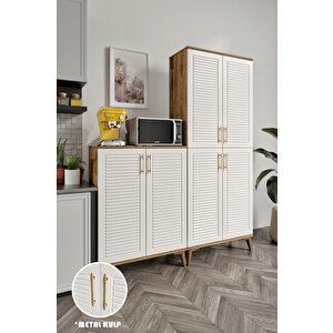 Panjurlu Metal Kulp Pnj6190 Çok Amaçlı Dolap 6 Kapaklı Mutfak Dolabı  Balkon Dolabı  Kiler Banyo Dolabı Ayakkabılık Ekru Ceviz