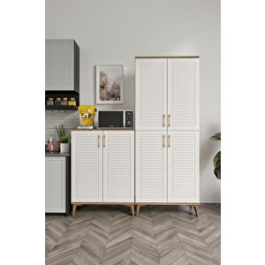 Panjurlu Metal Kulp Pnj6190 Çok Amaçlı Dolap 6 Kapaklı Mutfak Dolabı  Balkon Dolabı  Kiler Banyo Dolabı Ayakkabılık Ekru Ceviz