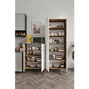 Panjurlu Metal Kulp Pnj6190 Çok Amaçlı Dolap 6 Kapaklı Mutfak Dolabı  Balkon Dolabı  Kiler Banyo Dolabı Ayakkabılık Ekru Ceviz