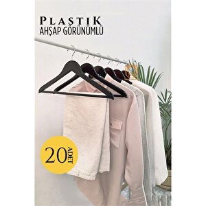 Modacar Ahşap Görünüm Plastik Askı 20 Adet Si̇yah