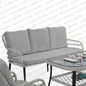 Capri Swing Pisa Üçlü Rattan Bahçe Balkon Oturma Grubu | Beyaz | 802