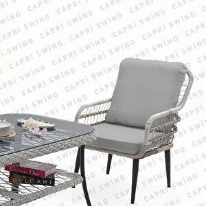 Capri Swing Pisa Üçlü Rattan Bahçe Balkon Oturma Grubu | Beyaz | 802