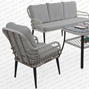 Capri Swing Pisa Üçlü Rattan Bahçe Balkon Oturma Grubu | Beyaz | 802
