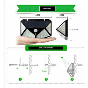 Hareket Sensörlü Güneş Enerjili  Ip65 Suya Dayanıklı 100 Led Lamba