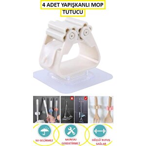 Mop Banyo Askısı Çok Amaçlı Yapışkanlı Askı 4 Adet Fırça Süpürge Papas Düzenleyici Mutfak