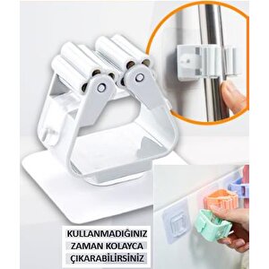 Mop Banyo Askısı Çok Amaçlı Yapışkanlı Askı 4 Adet Fırça Süpürge Papas Düzenleyici Mutfak