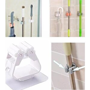 Mop Banyo Askısı Çok Amaçlı Yapışkanlı Askı 4 Adet Fırça Süpürge Papas Düzenleyici Mutfak